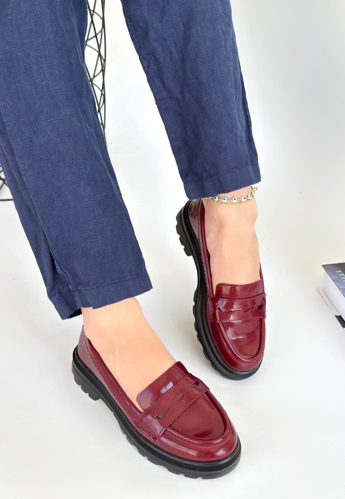 Narli Bordo Rugan Oxford Ayakkabı