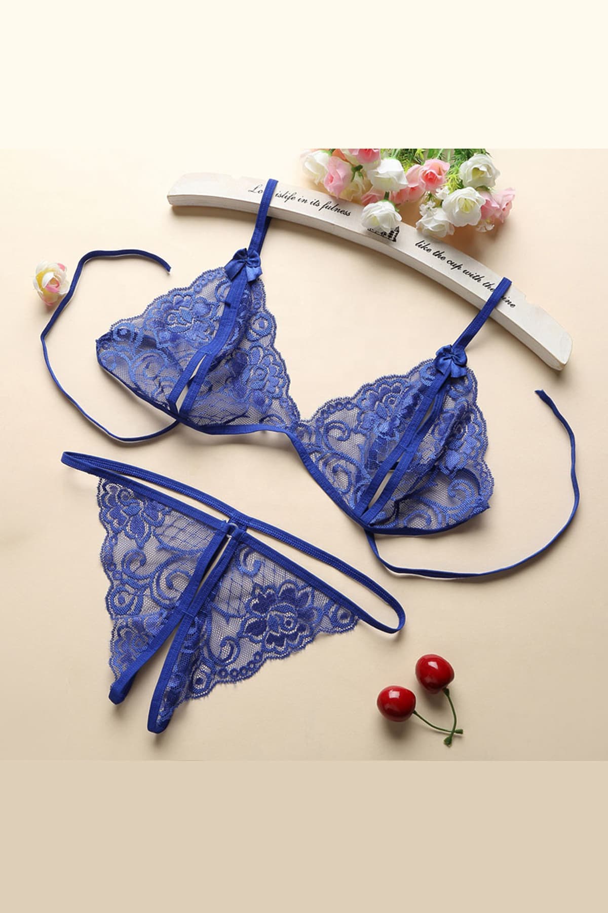 Dantelli Sütyen Külot Takımı Mavi