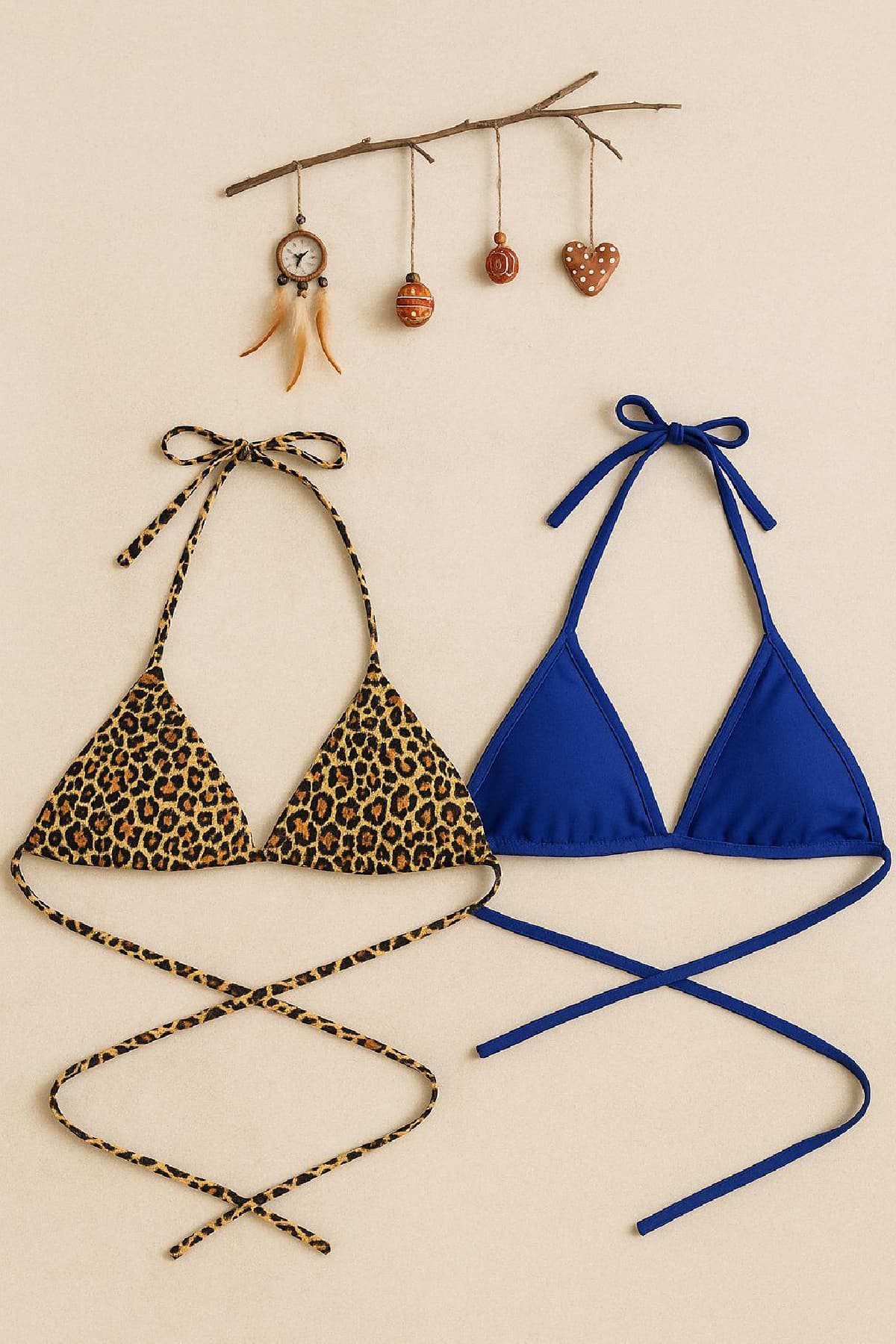 Bikini Üstü Leopar Desenli ve Mavi Triko - IM-7002