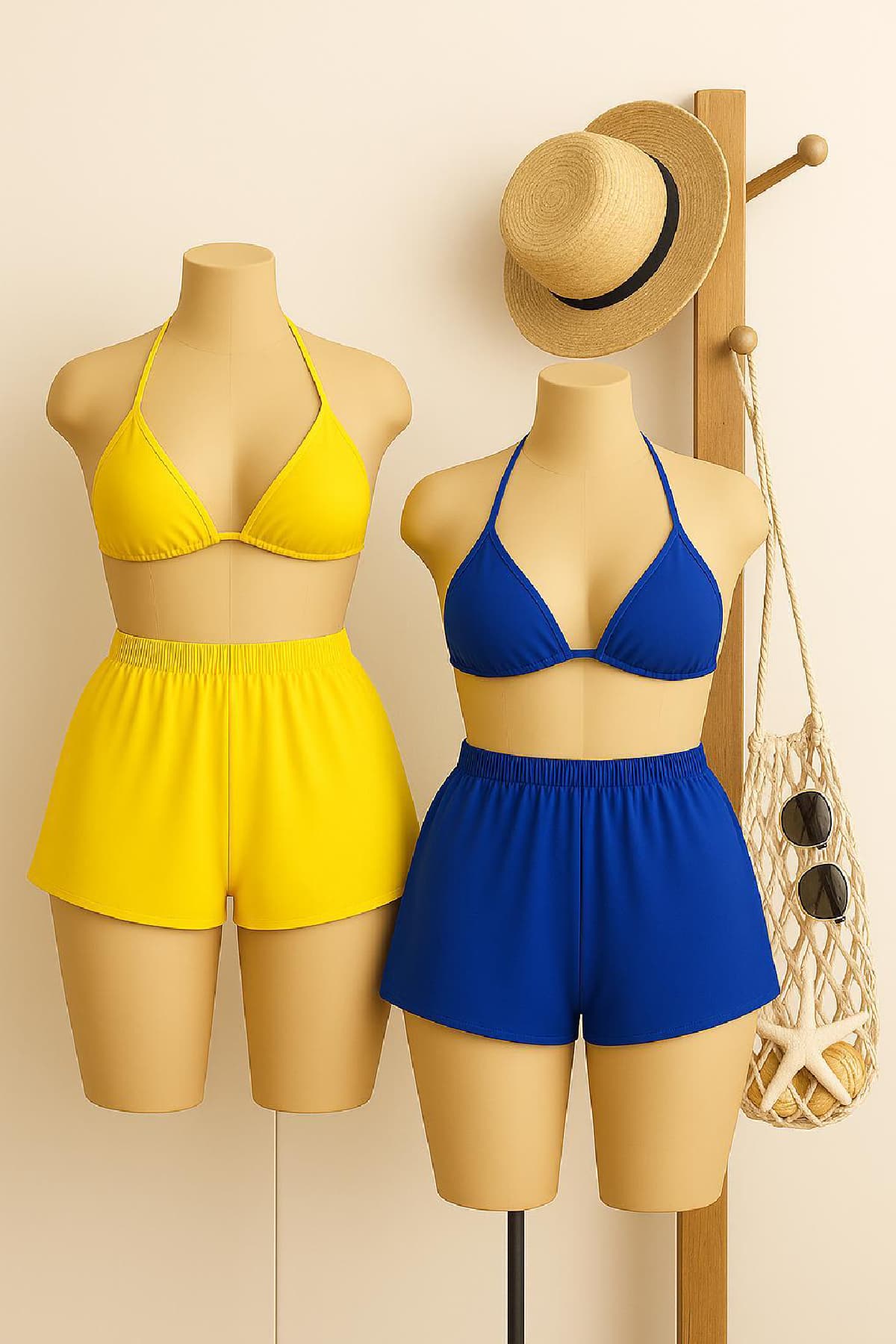Bikini Takımı Şortlu Mikro Likralı Sarı Mavi