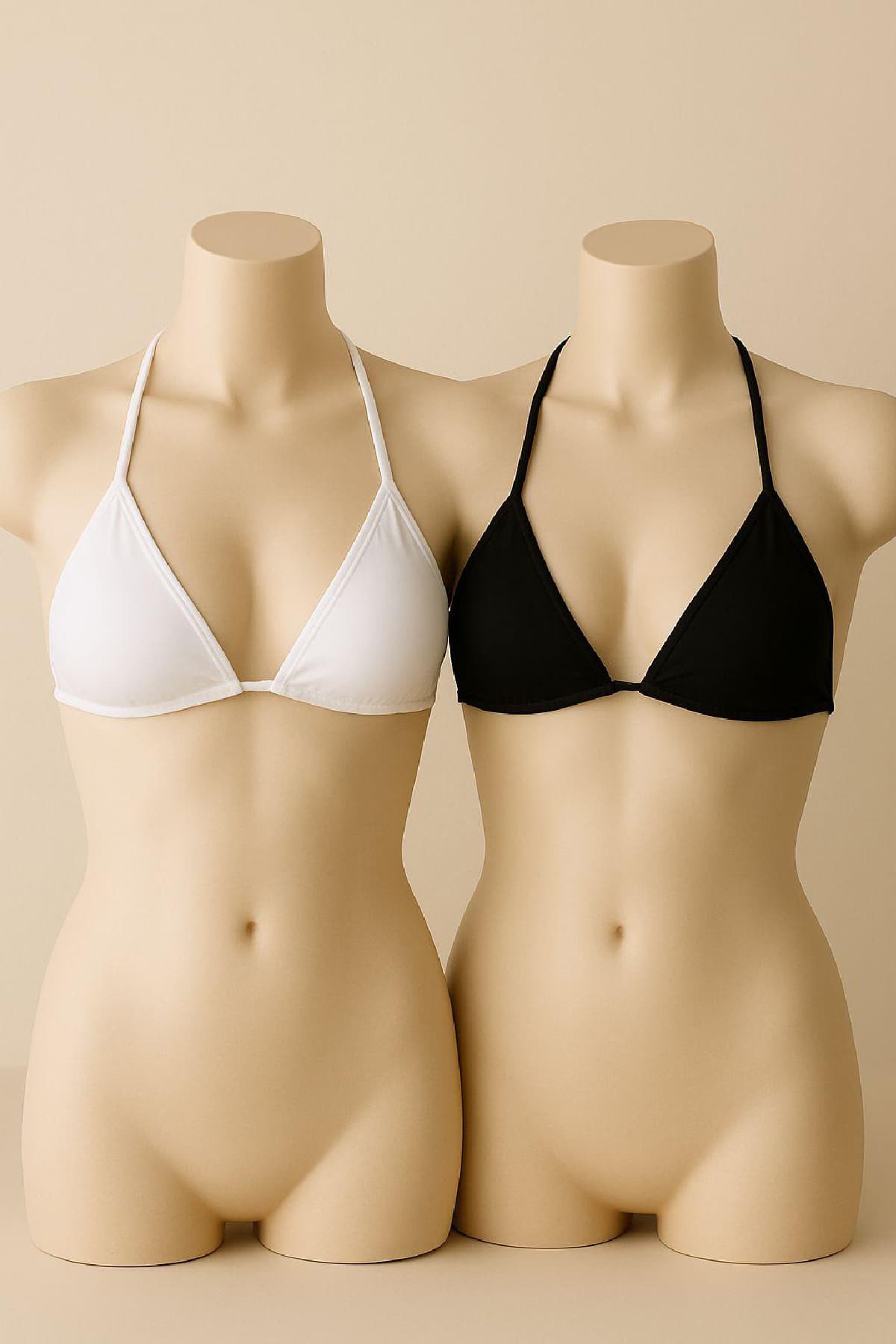 Üçgen Bikini Üstü | Siyah Beyaz Minimal Kesim