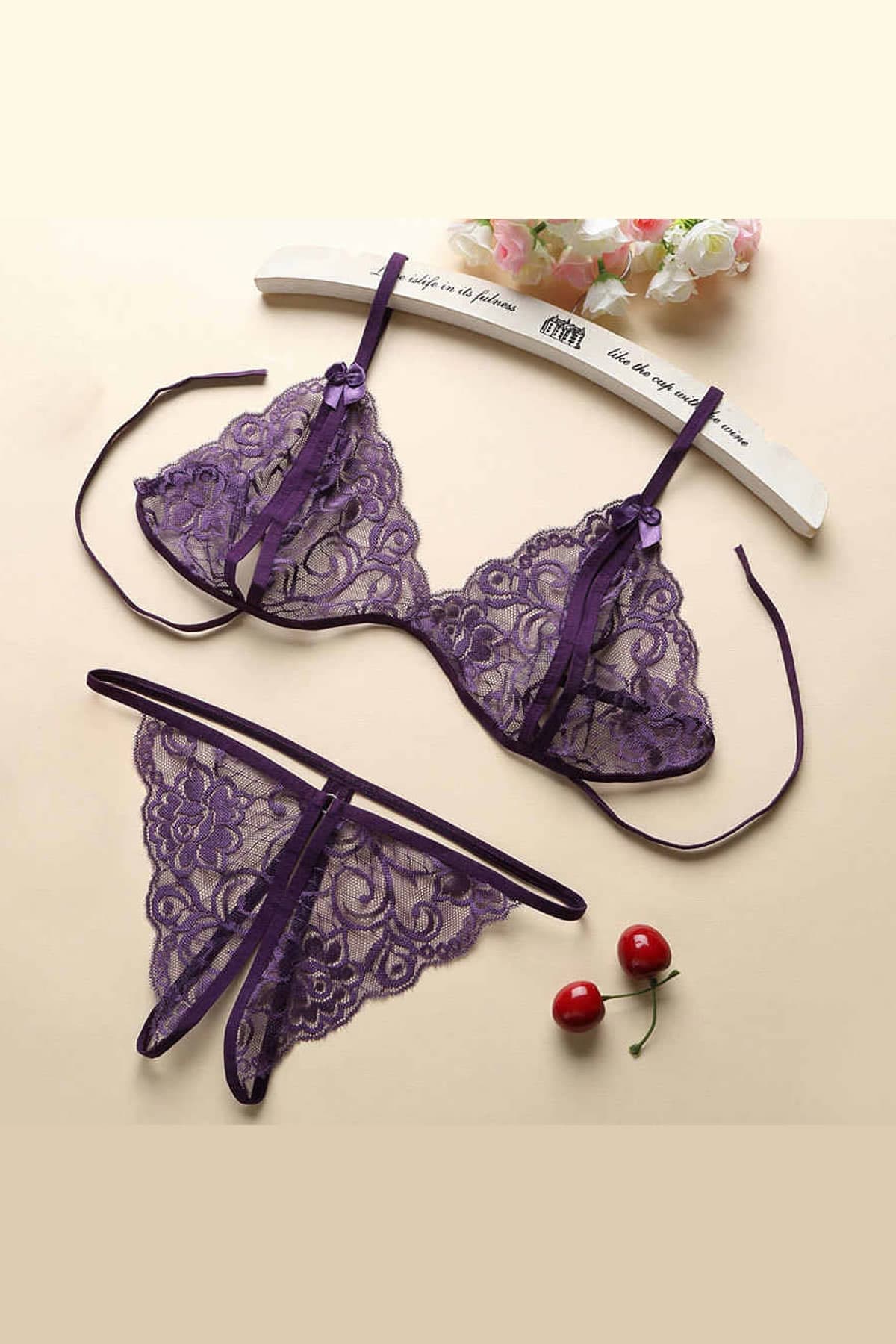 Dantelli Sütyen Külot Takımı Mor