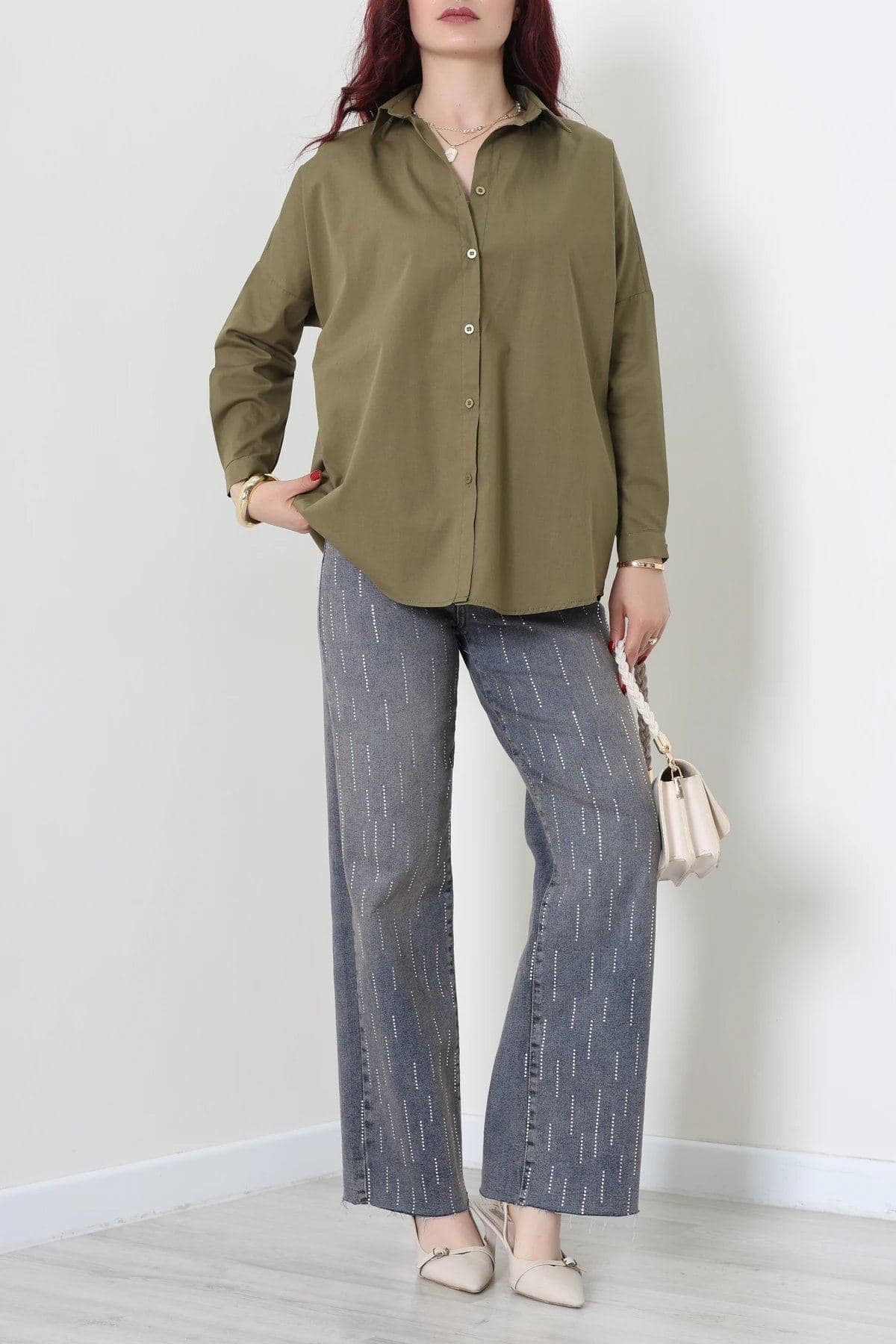 Oversize Poplin Gömlek Koyuhaki - 44091.2118.