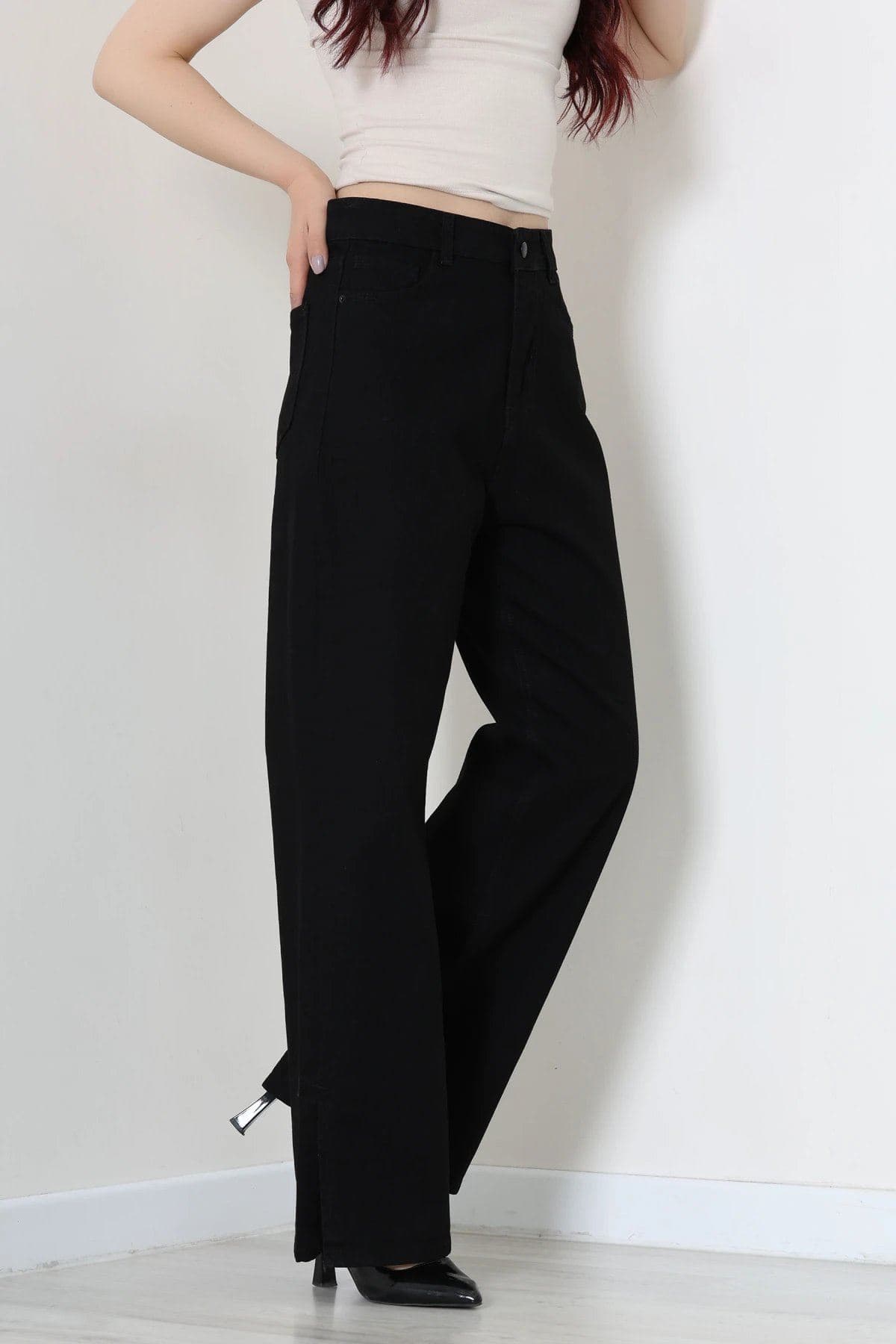 Paça Yırtmaçlı Kot Pantolon Siyah - 33061.2121.