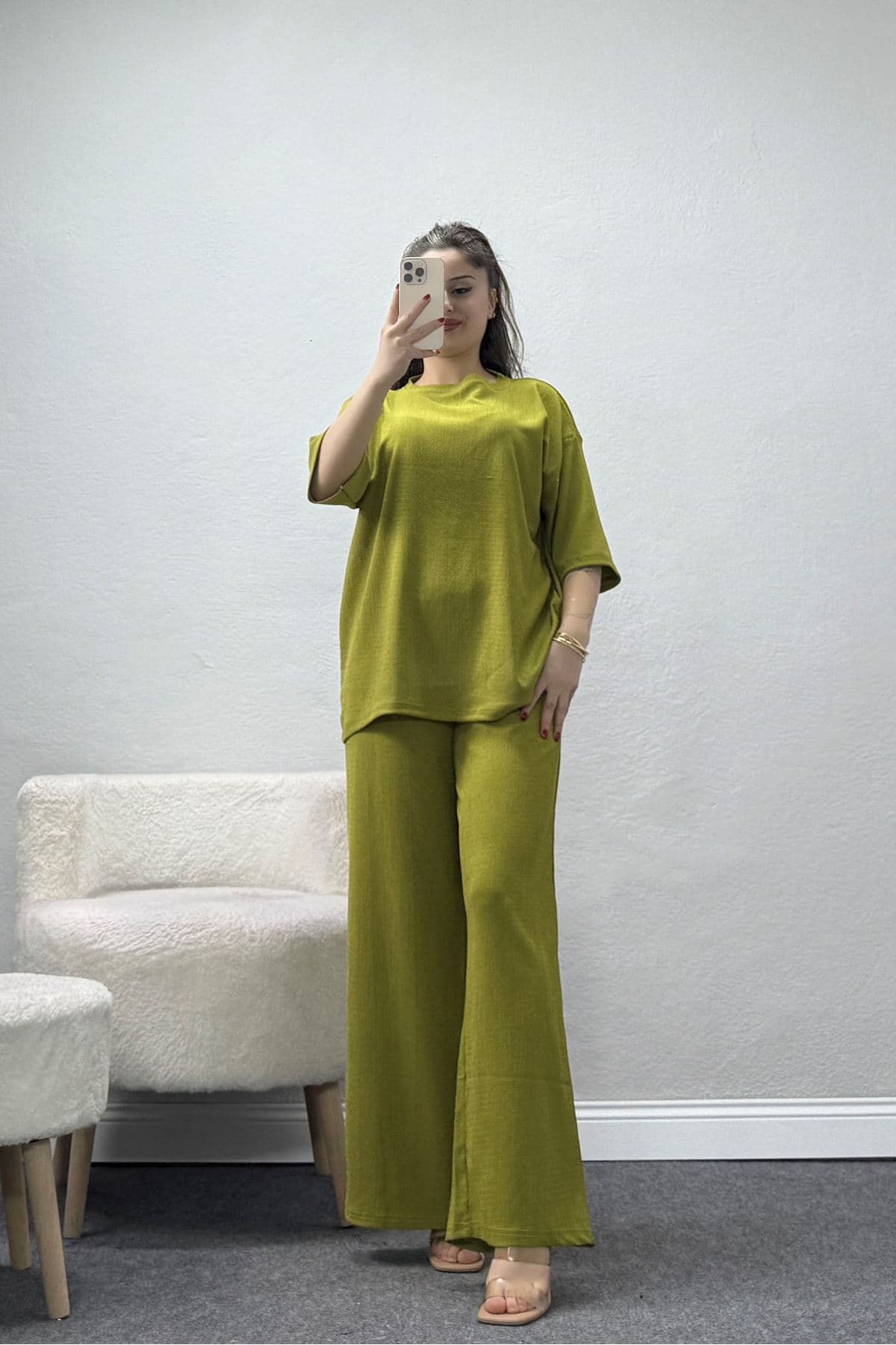 Bisiklet Yaka Oversize Bürümcük Takım Yeşil - 55127.599.