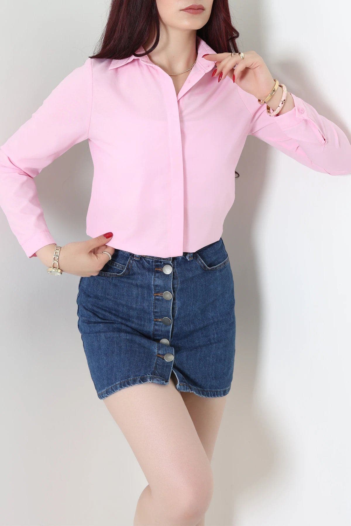 Patlı Uzun Gömlek Pembe - 336.1247.
