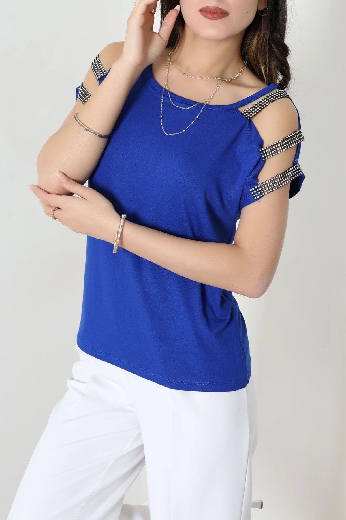 Omuz Dekolteli Bluz Saks - 11273.599.