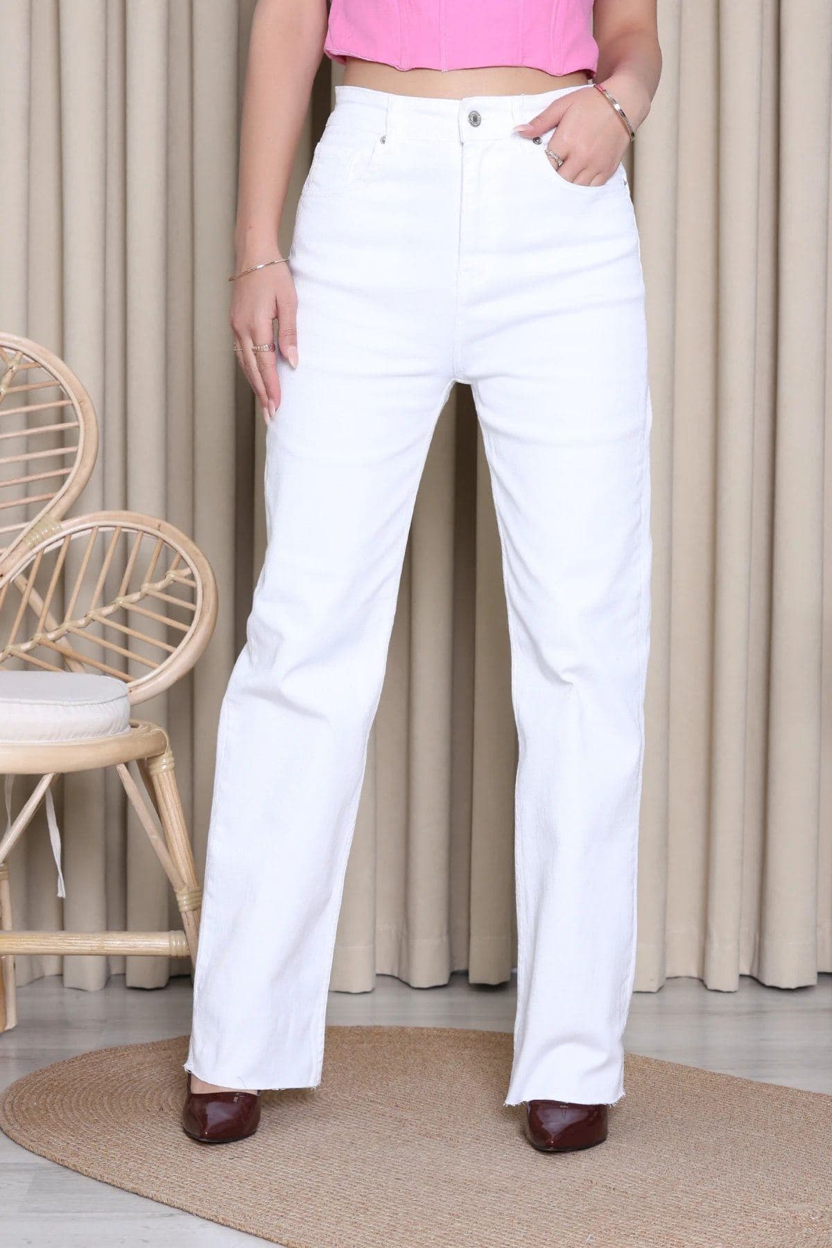 Yüksek Bel Kot Pantolon Beyaz - 75075.2049.