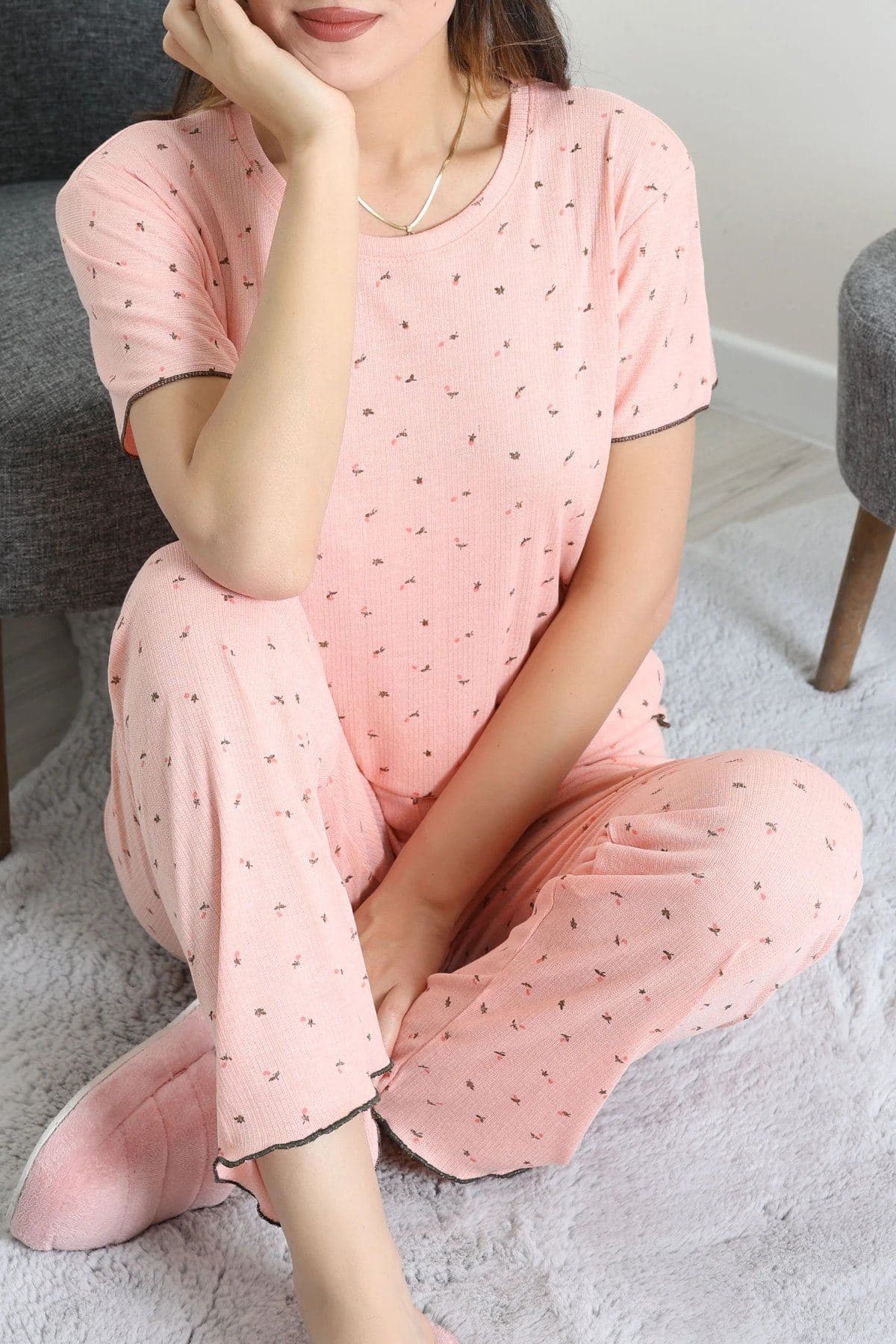 Side Alt Üst Aynı Pijama Takımı Pudra - 53683.1952.