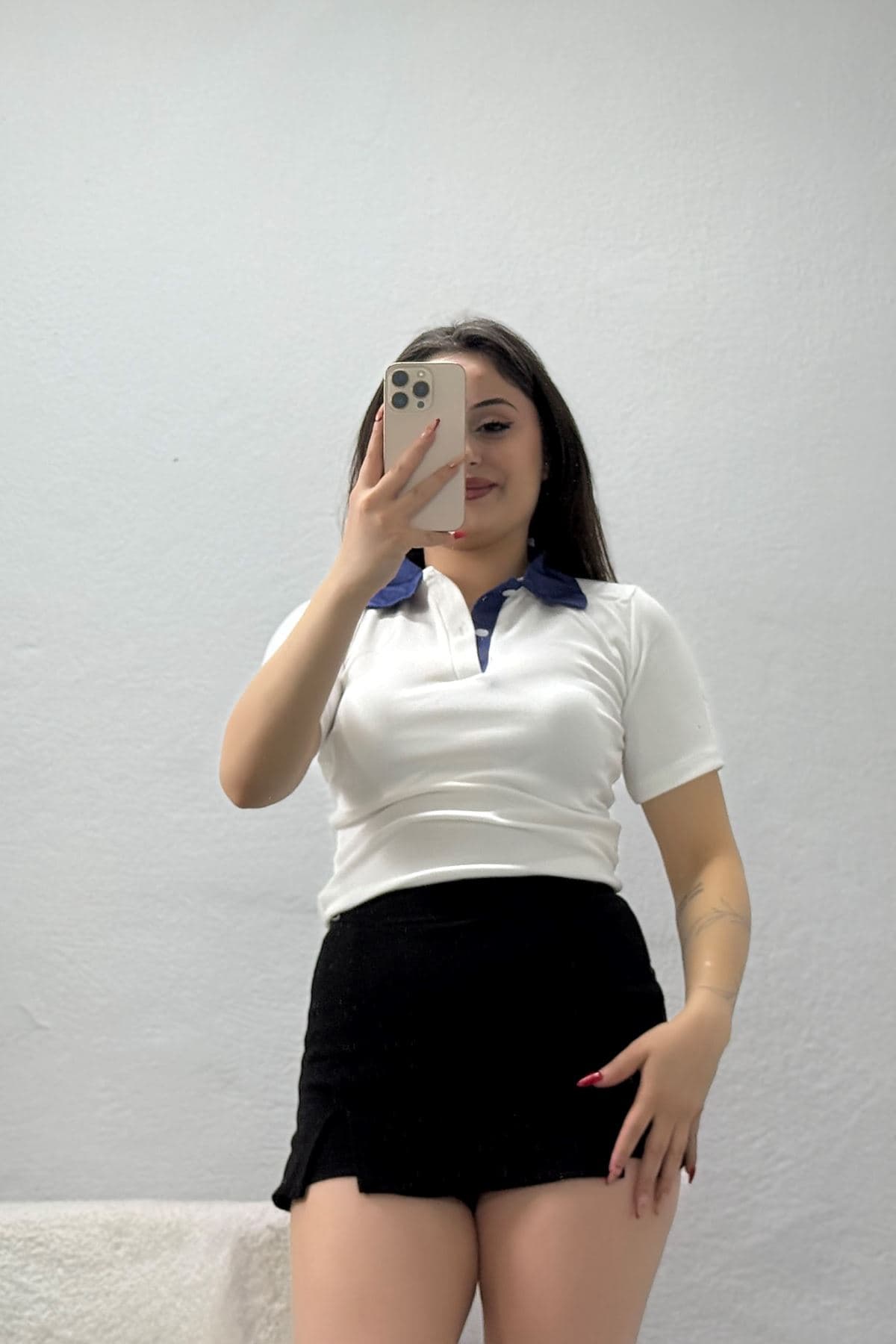Ottoman Polo Yaka Crop Tişört Ekru - 75088.224.