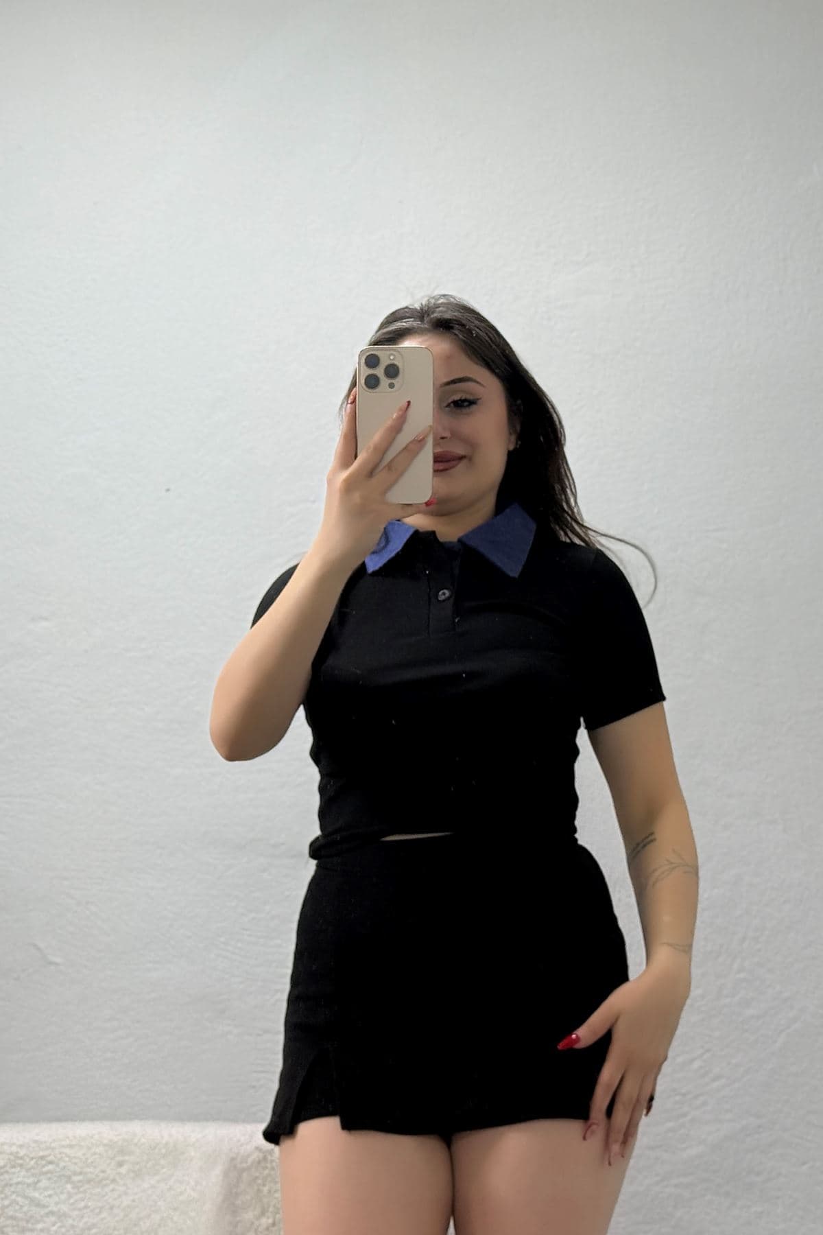 Ottoman Polo Yaka Crop Tişört Siyah - 75088.224.