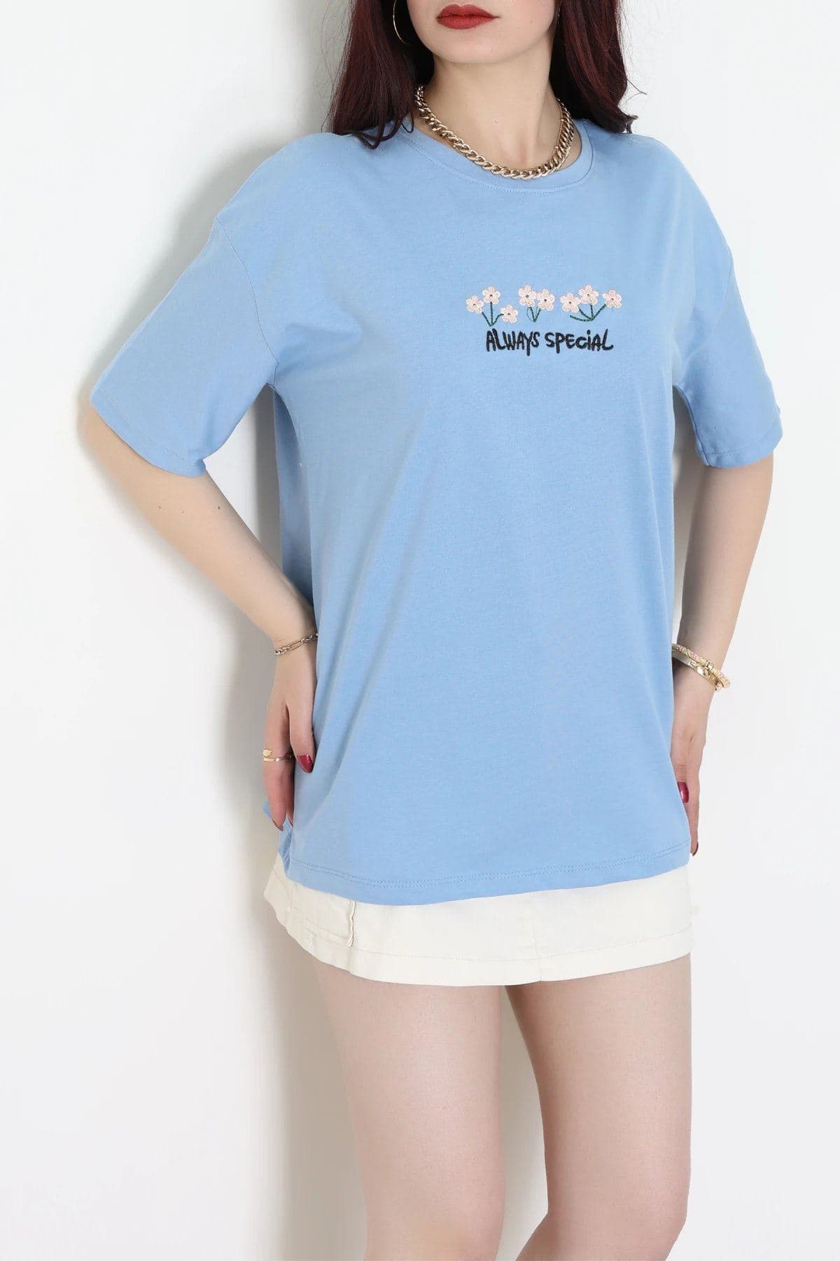 Suprem Nakışlı Oversize Tişört Bebemavi - 31880.1878.