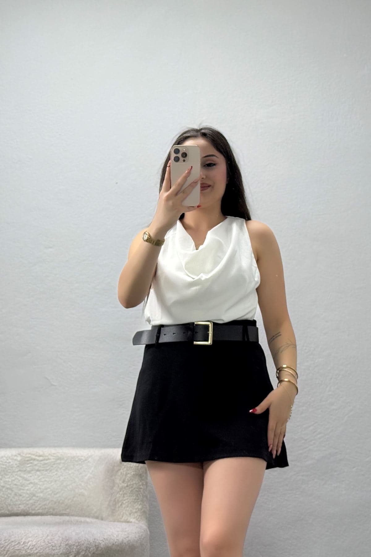 Cessika Kumaş Sıfır Kol Bluz Ekru - 75104.2201.
