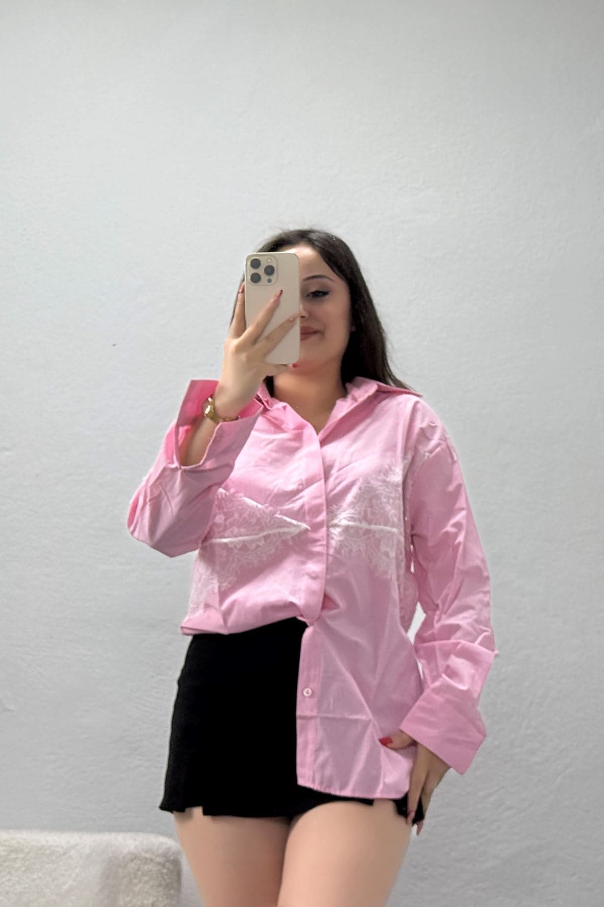 Dantel Detaylı Gömlek Pembe - 4267.1247.
