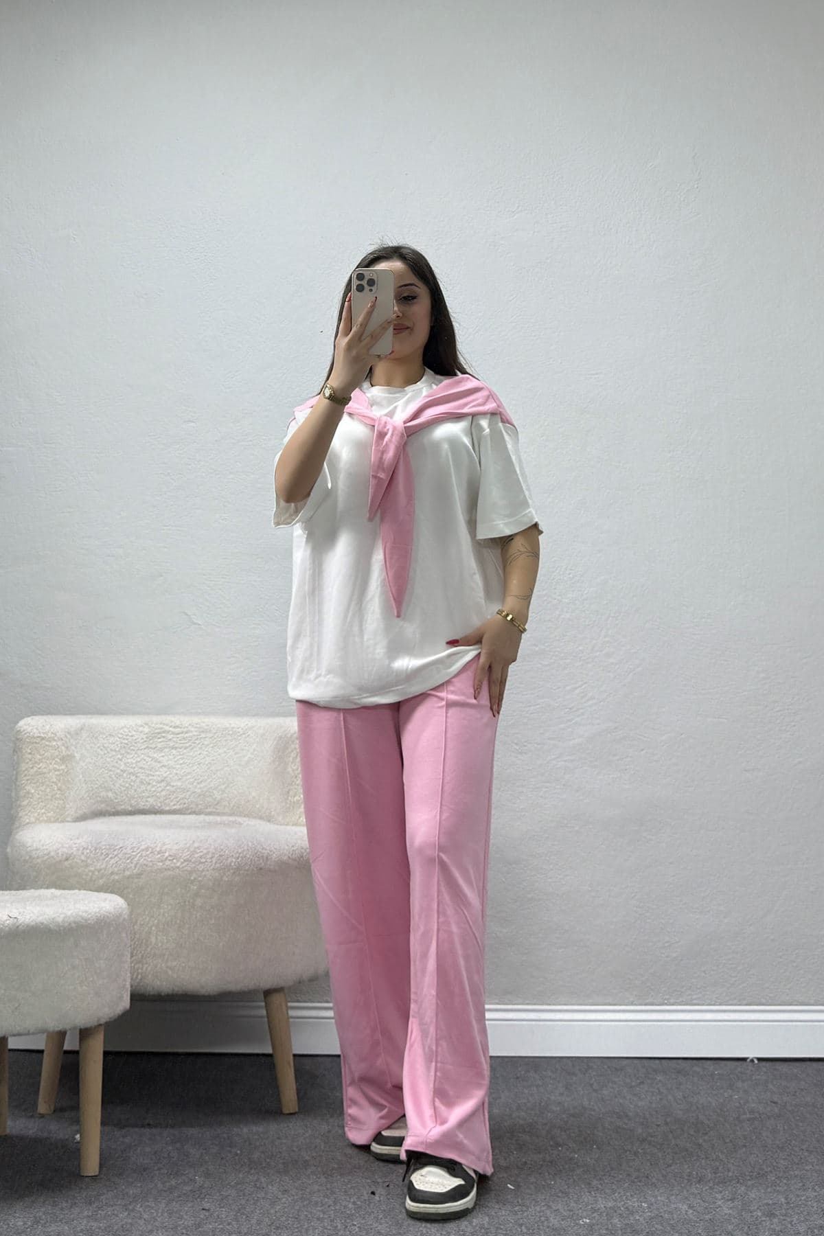 Modal Omuzdan Kuşaklı Takım Pembe - 52418.2180.