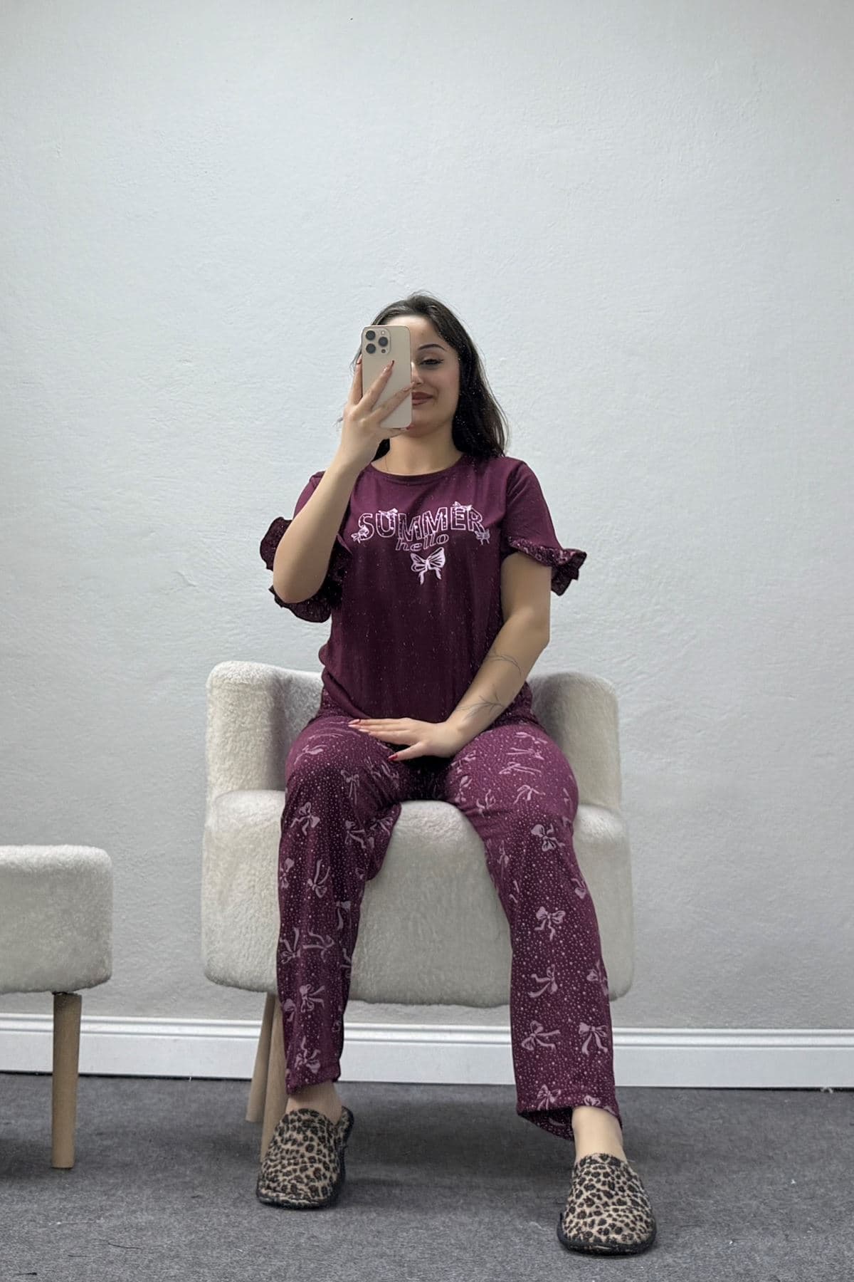 Viskon Fırfırlı Pijama Takımı Mürdüm - 53721.2145.