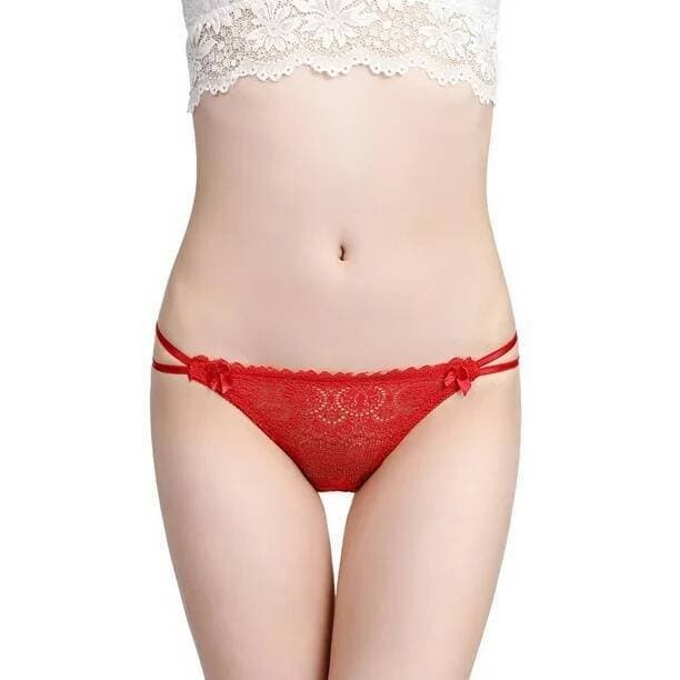 Dantelli String Külot Çapraz Bant Detaylı Fantezi İç Giyim - Kırmızı