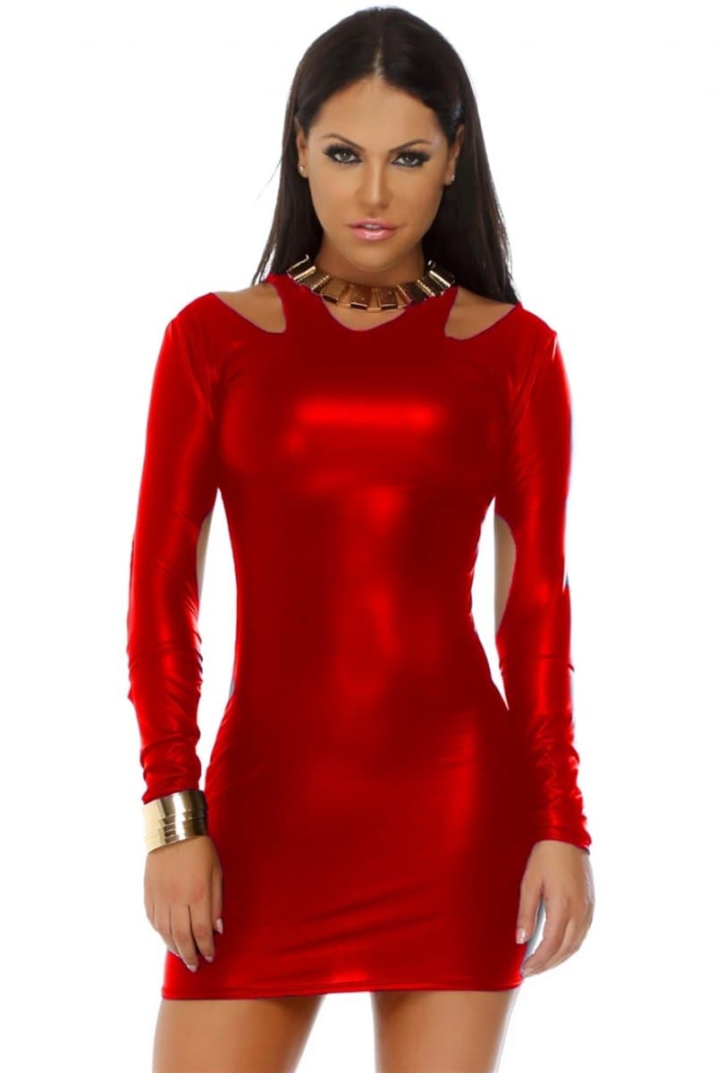 B101201 Uzun Kollu Açık Mini Elbise