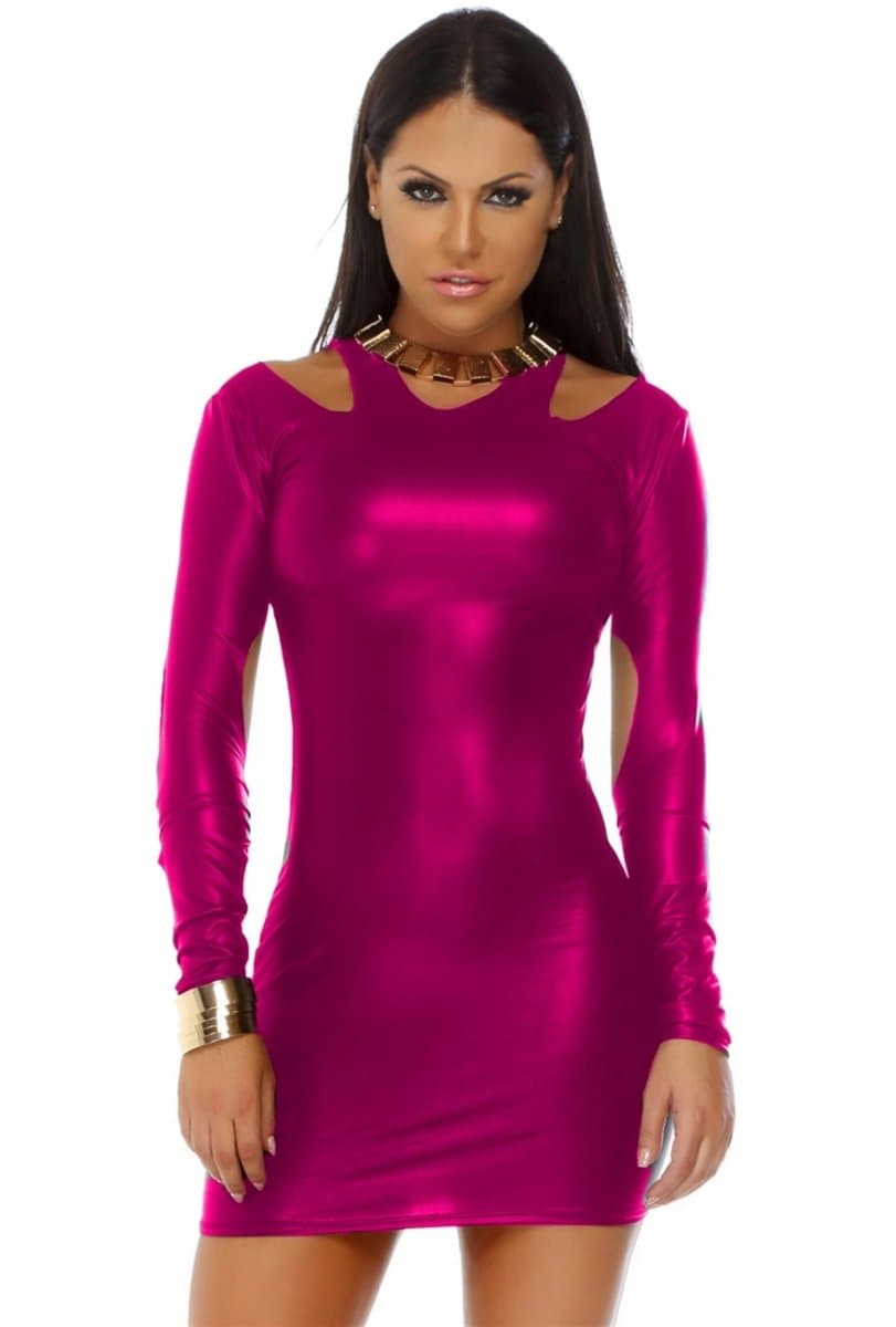 B101201 Uzun Kollu Açık Mini Elbise