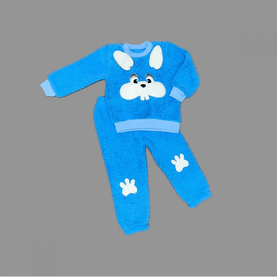 Bebek Tavşan Figürlü Kuzu Sweat Takım Uzun Kollu Saks Mavisi