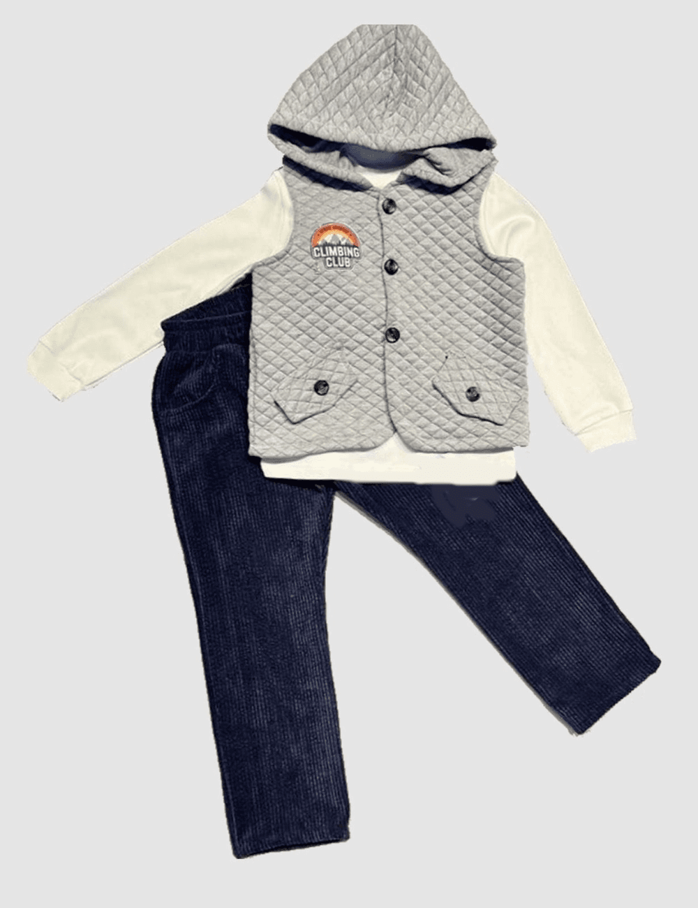 Kapitone Yelekli Kapüşonlu Sweatshirt ve Fitilli Pantolon Takımı Erkek Çocuk