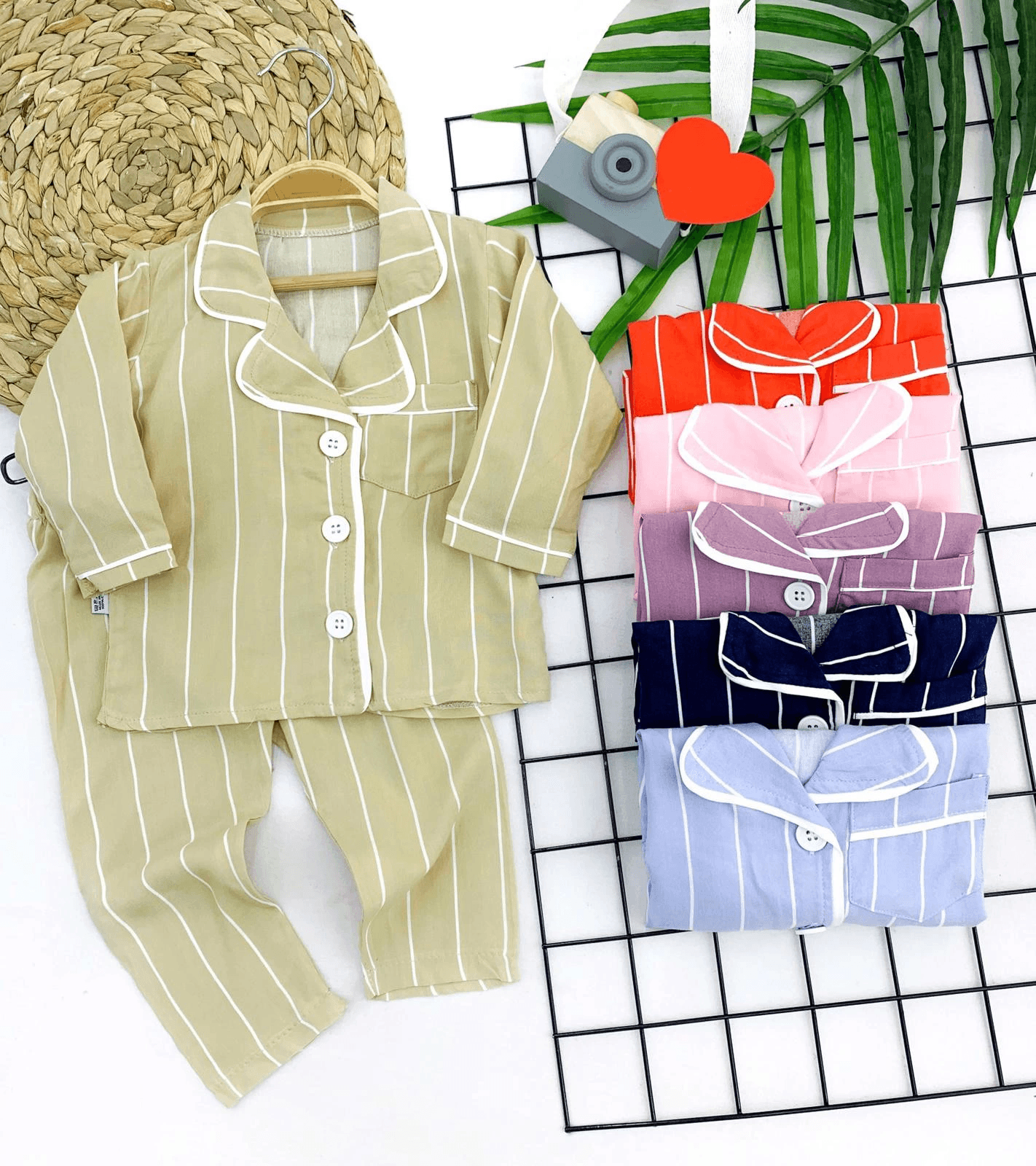 9-12-18-24 Ay Çizgili Düğme Kapamalı 2li Kız Erkek Bebek Pijama Takımı Mavi
