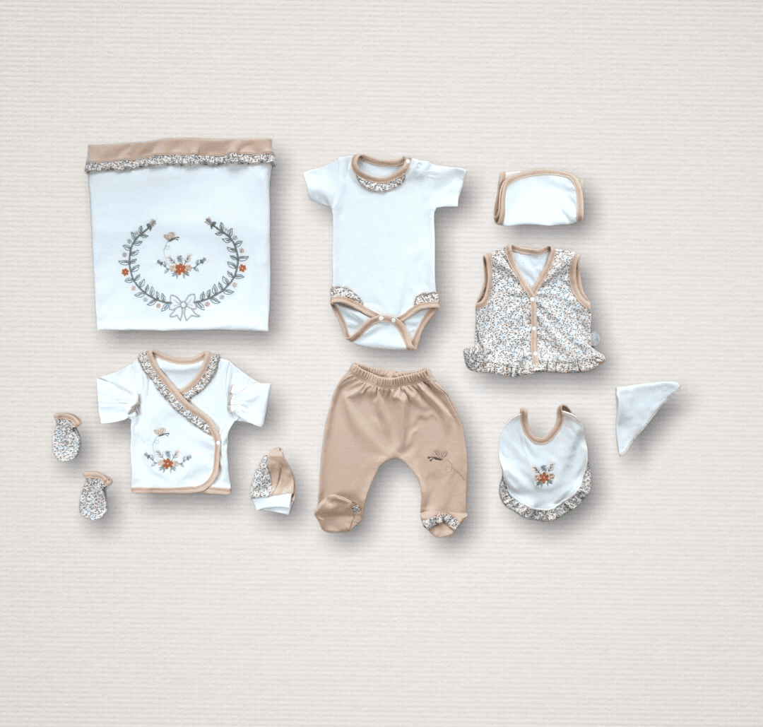 Bebek Zıbın Takımı Nakışlı Pamuk Hastane Çıkışı Seti Turuncu