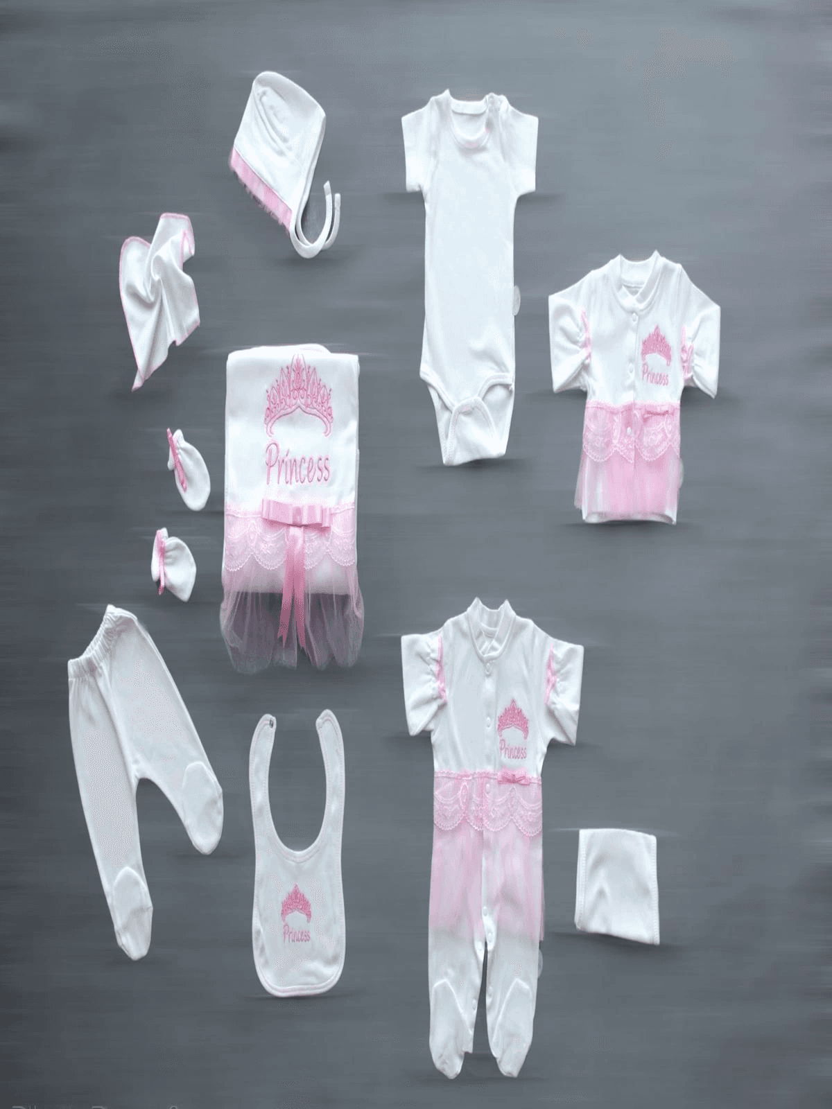 Nakışlı Dantel Prenses Bebek Zıbın Takımı Hastane Çıkışı Pembe